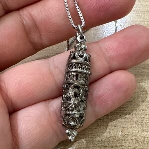 Vintage Estate antique Sterling Silver Jewish Hebrew Mezuzah Pendant only